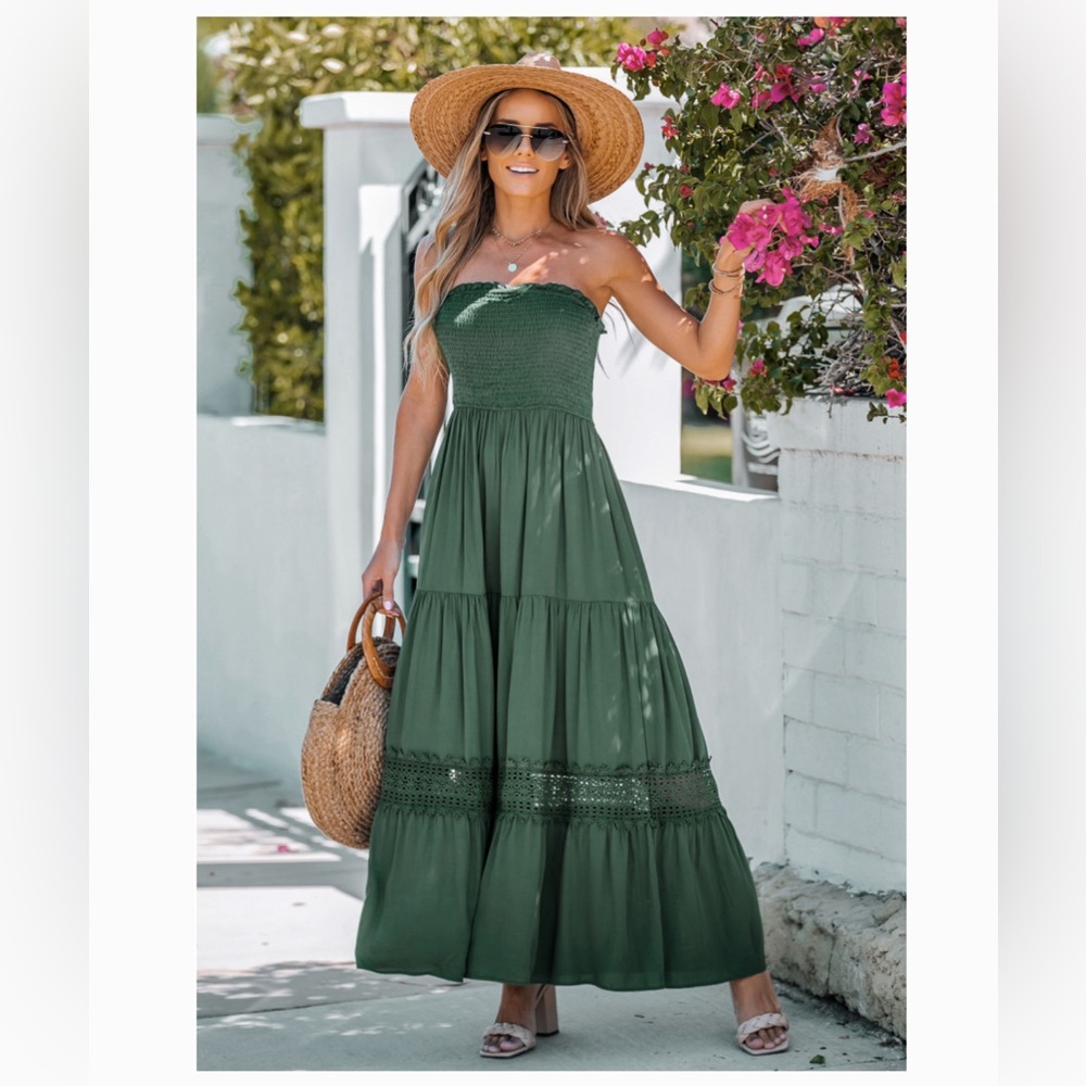 Cupshe Forest Green Strapless Maxi Dress